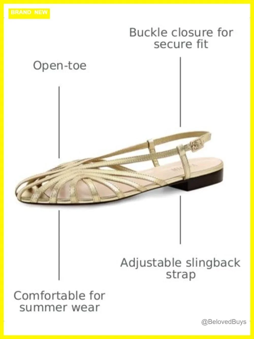 Women's Square Toe Flat Sandals Adjustable Slingback Buckle Slip On Summer